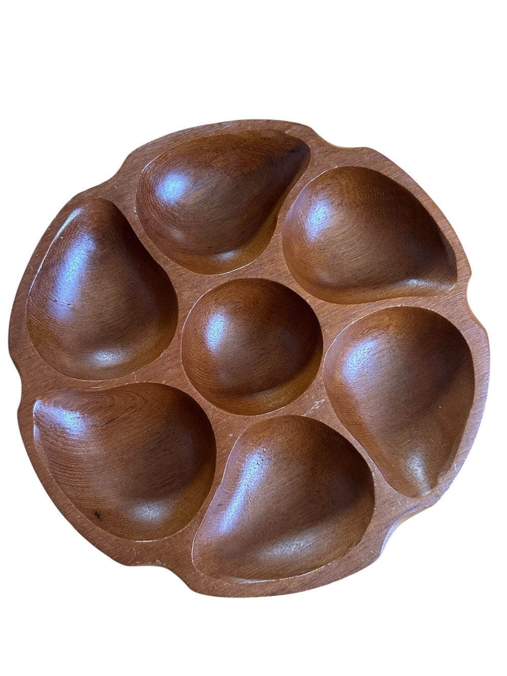 Vntage MidCentury Modern Monkeypod Wood 7-Section Serving Tray Snack Platter MCM
